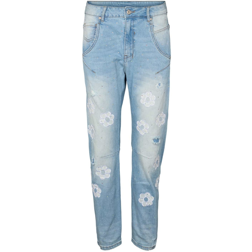 Jeans med blomster og simili model Shine fra Define